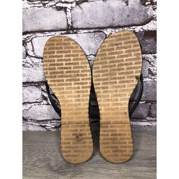 Mystique Black Leather Snake Skin Thong Flip Flops Sandals Women Sz 9M US/40EU - Picture 9 of 16